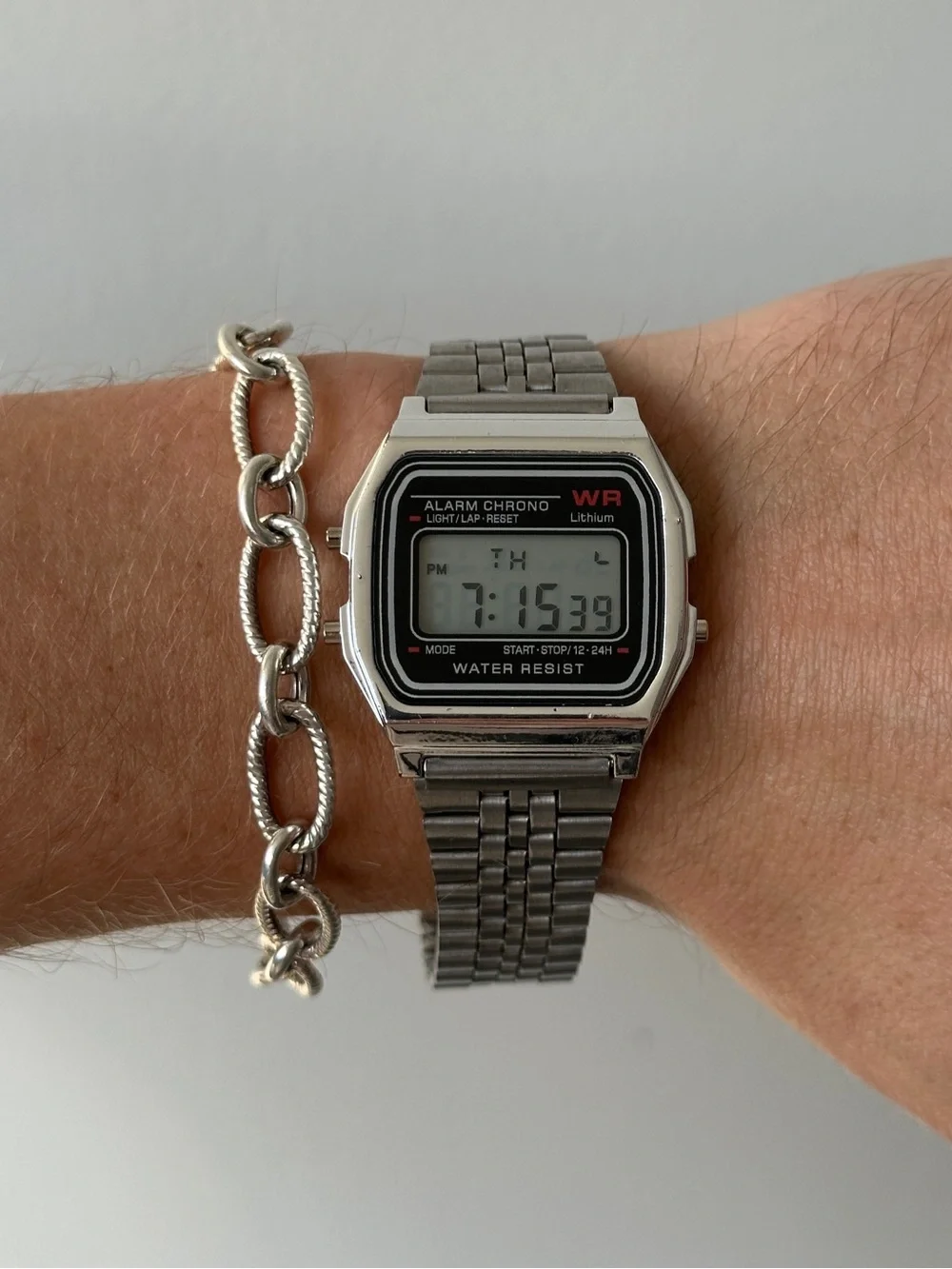 Classic Silver Digital Alarm Chrono Watch - Silver